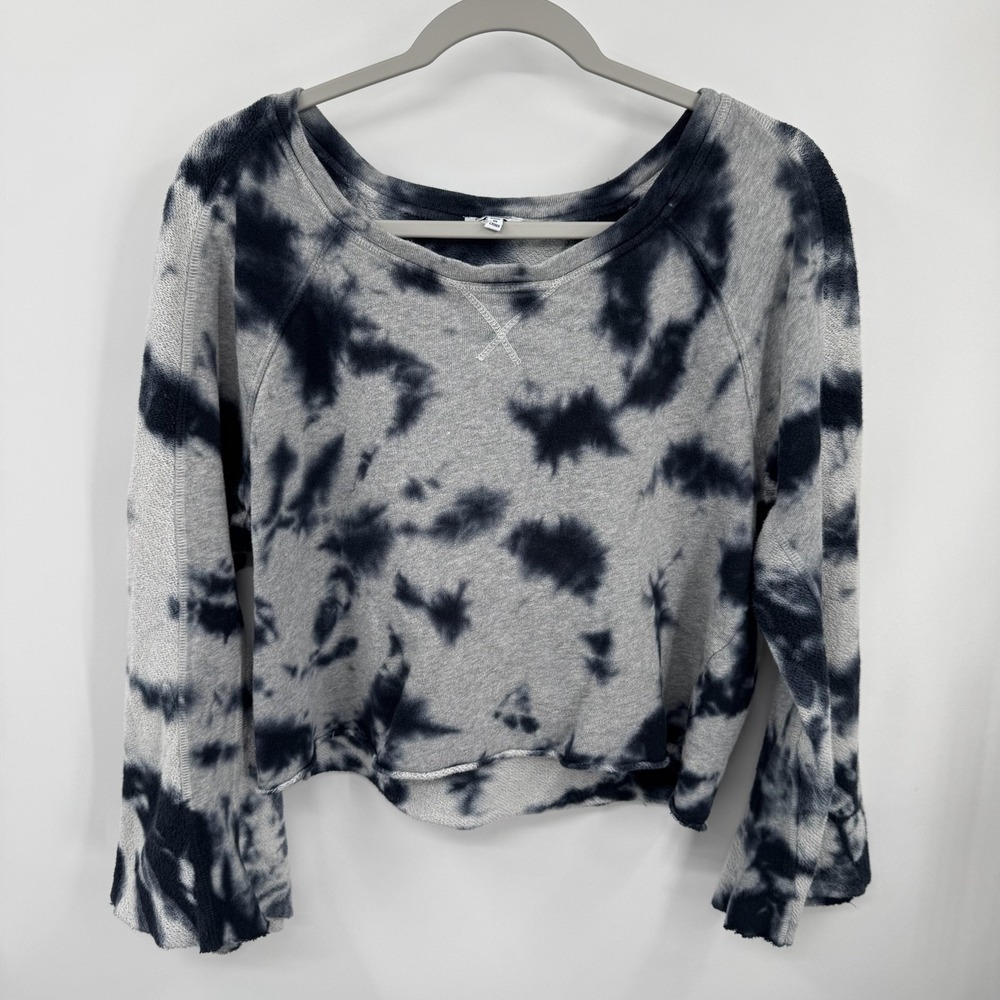 Splendid Sweatshirt Womens S Gray Navy‎ Tie Dye Bell Sleeve Cropped Hippy Casual